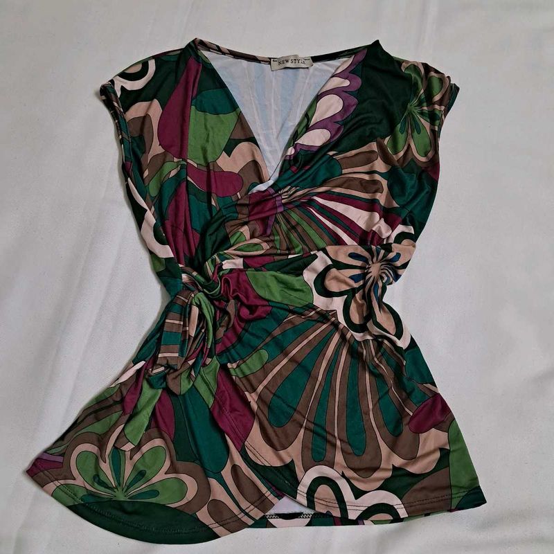Y2k Vintage Retro 2000s Floral Print Wrap Top