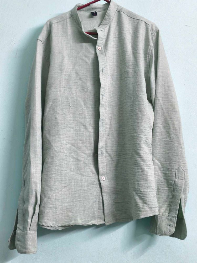 Light Green Band Collar Shirt