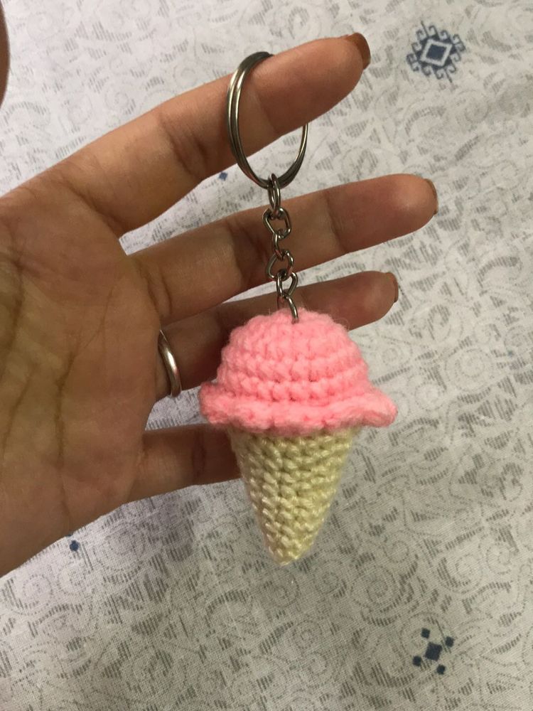Cute Crochet Ice Cream Keychain