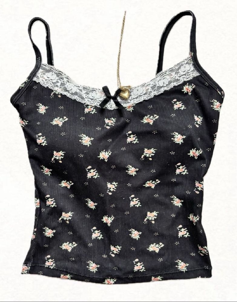 Floral Lace Trim Cami Top