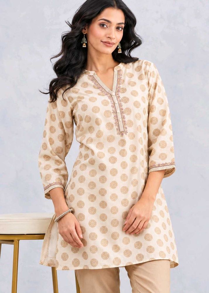 Fabindia Ethnic Motifs Silk Mandarin Collar Kurti