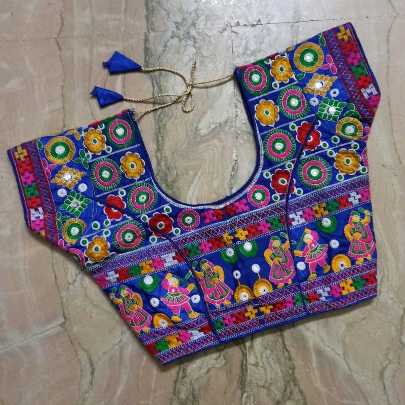 Embroidered Blue Choli with Mirror Work