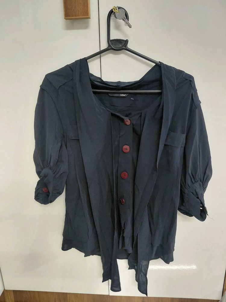 elegant Navy Blue Button-Up Top