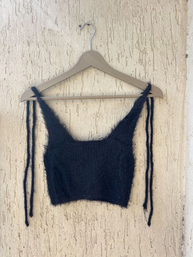 Cozy Fuzzy Black Crop Top