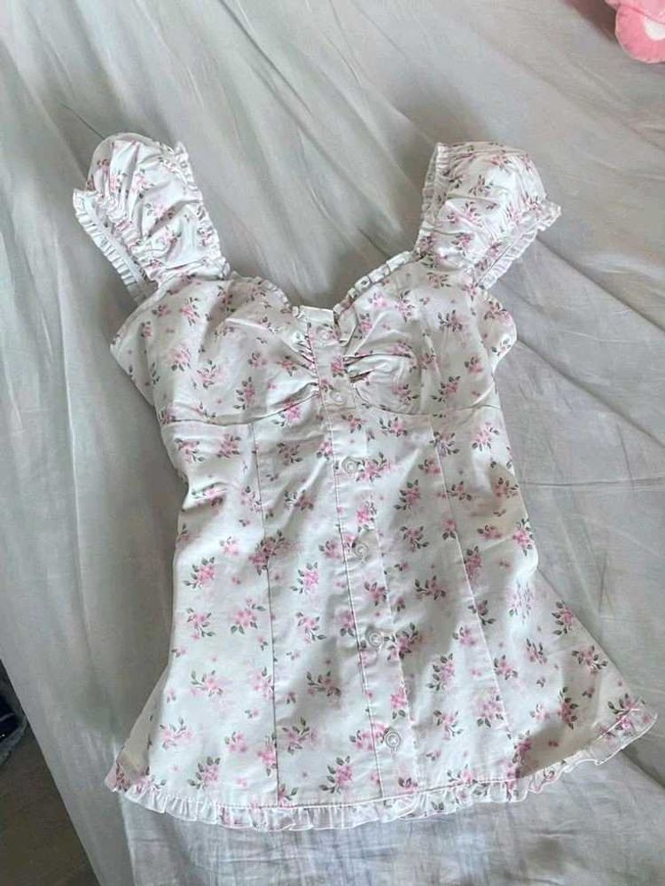 y2k Cute Floral Puff Sleeve Top