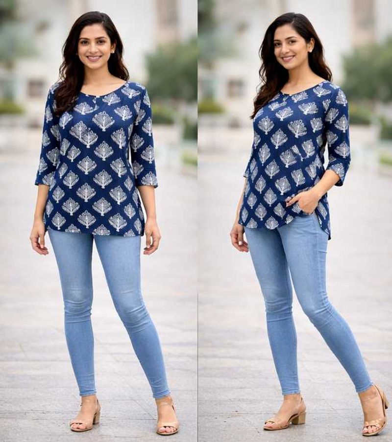 Stylish Blue Tree Print Kurti✨