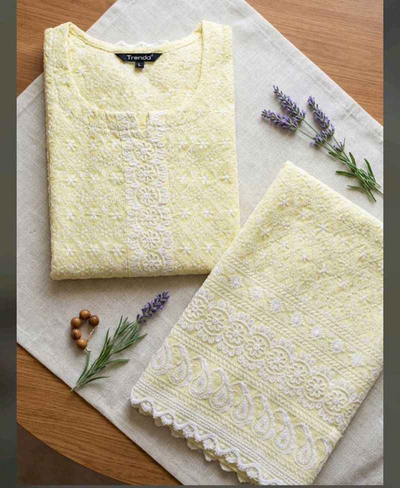 Elegant Yellow Chikankari Kurta Set