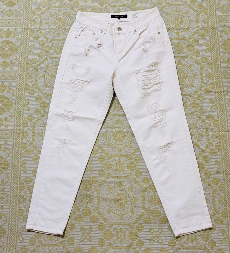 Imported Designer Distressed White Denim Jeans