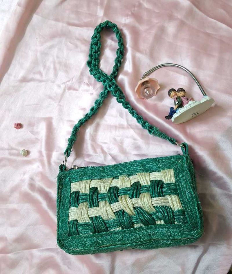Green Woven macrame bag