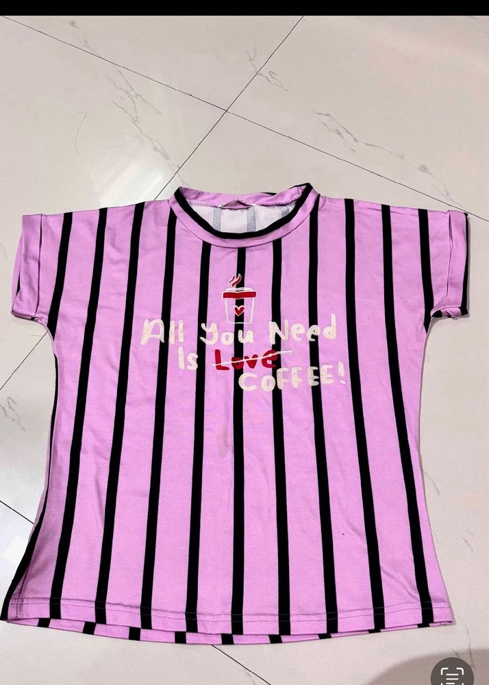 Cute Pink Striped Coffee Lover T-Shirt
