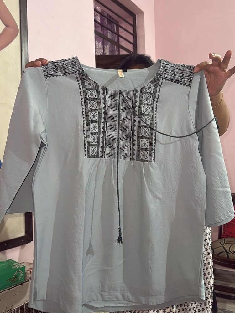 Embroidered Light Blue Kurta