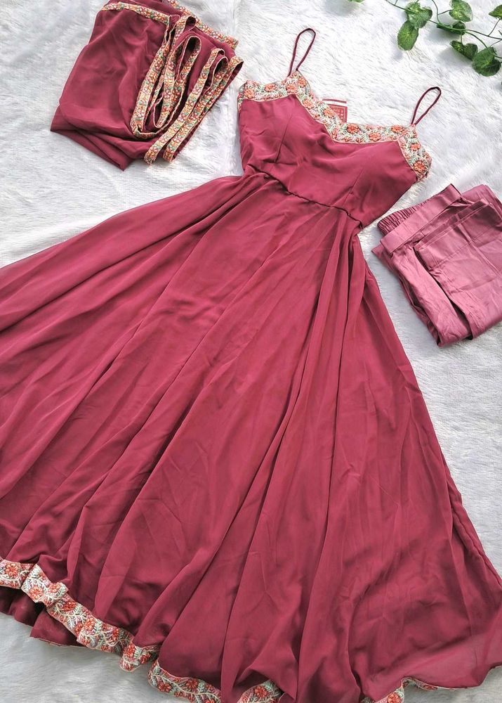 New Mauve Embroidered Anarkali Set