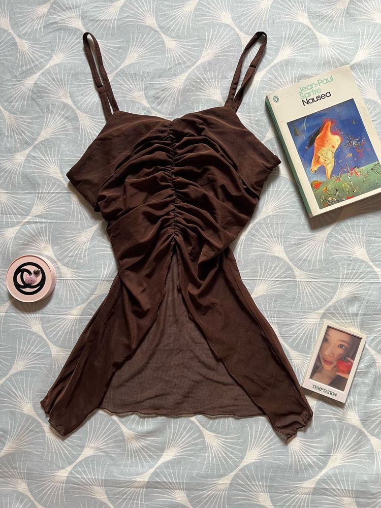 Brown Ruched Cami Top