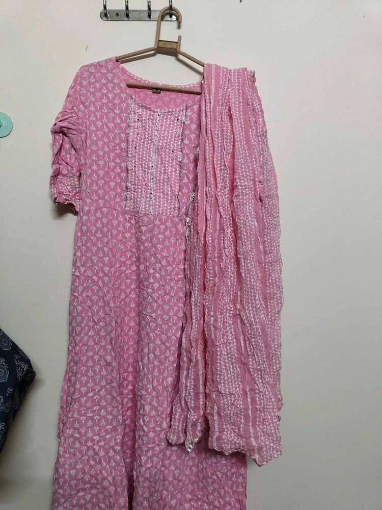 Pink Anarkali Kurta and Dupatta