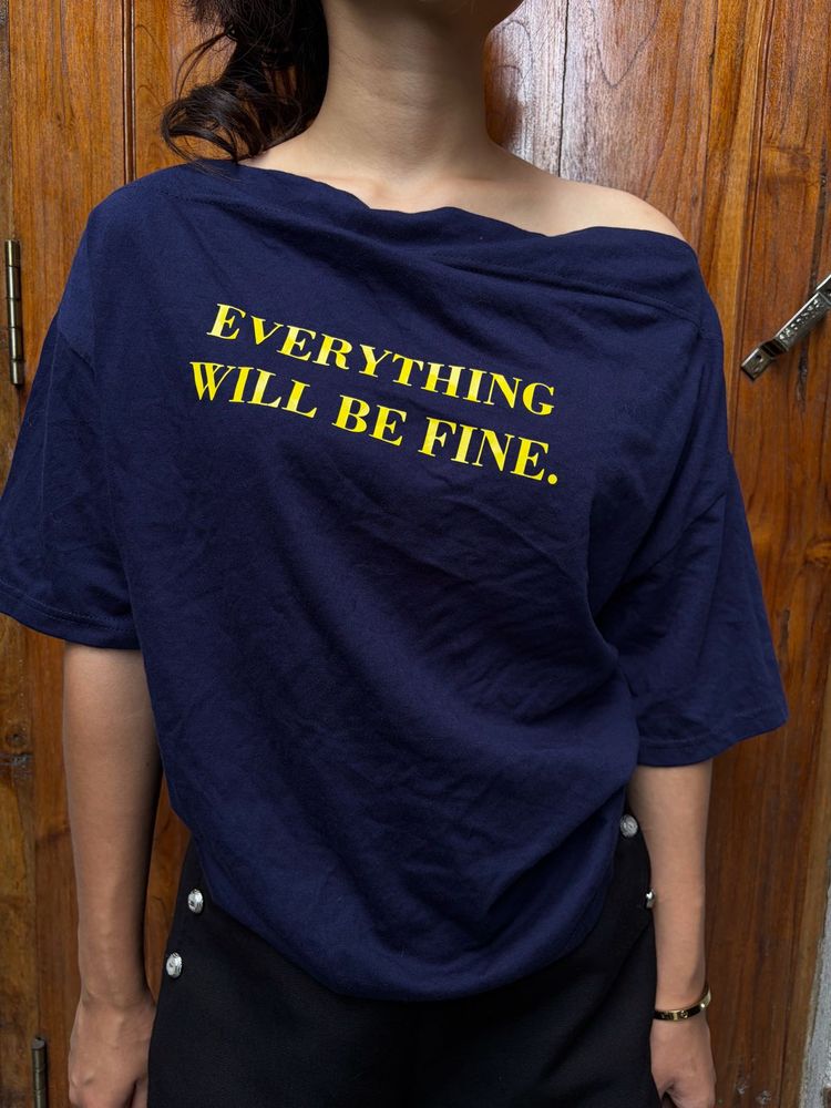 Navy Blue off shoulder 'Everything Will Be Fine'