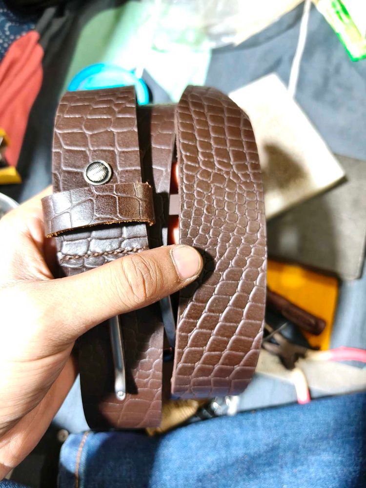 Classic Brown Croc Embossed Belt for Men