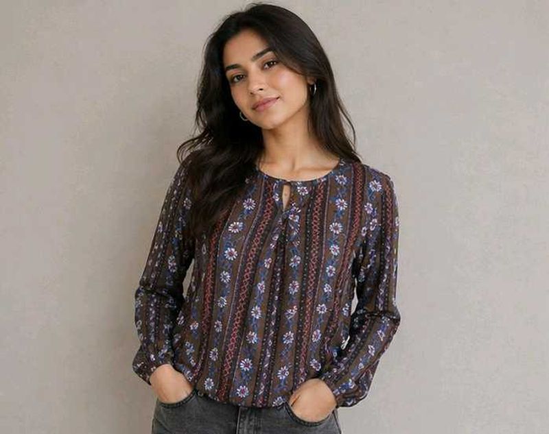 Boho Floral Print Long Sleeve Top