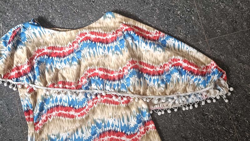 Boho Tie-Dye Tunic Top with Pom-Poms
