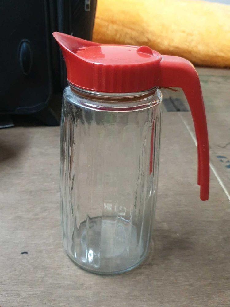 Retro Glass Pitcher with Red Lid