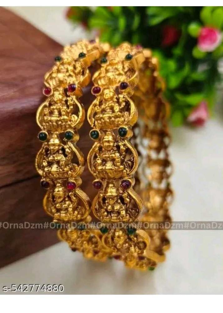 Exquisite Lakshmi Bangles with Red &amp; Green Stones