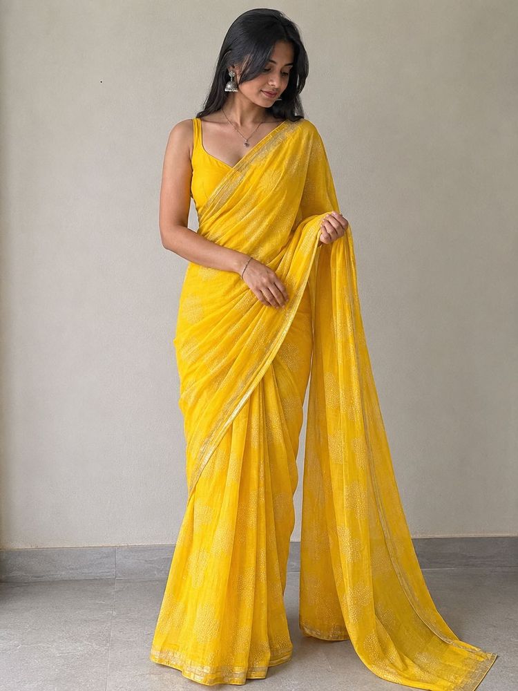 Vibrant Yellow Saree with Embellished Border