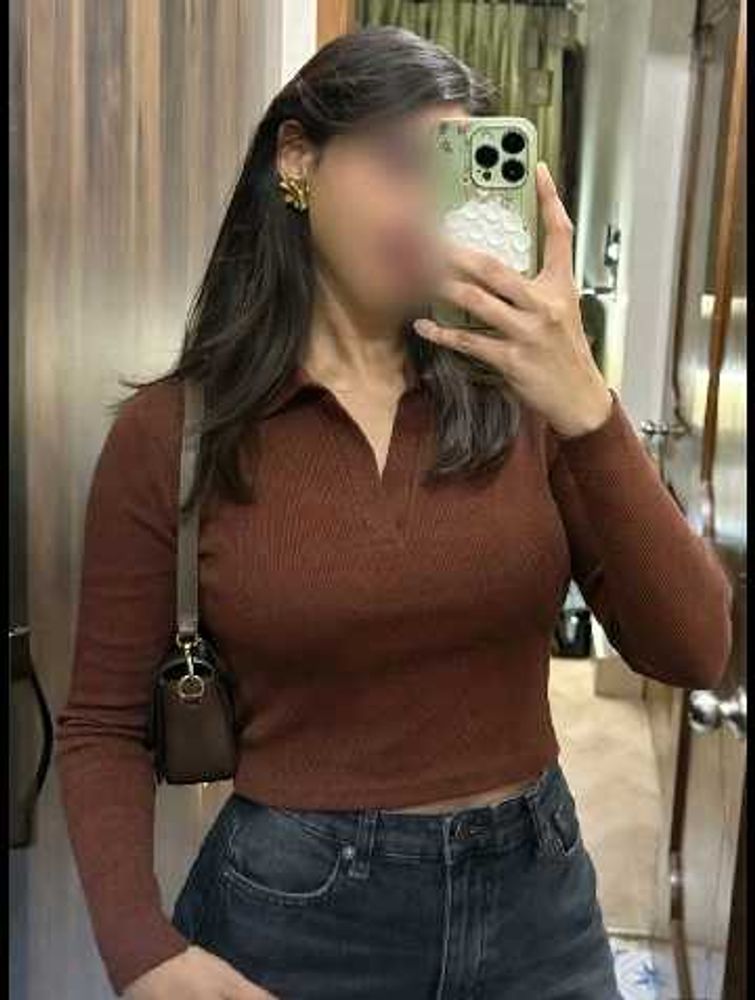 Fitted Polo Neck Crop Top – Cocoa Brown | ZUDIO