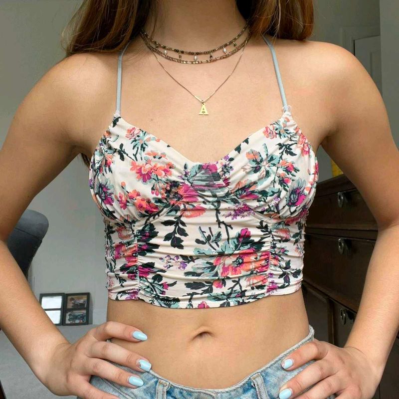I. Floral Ruched Crop Top
