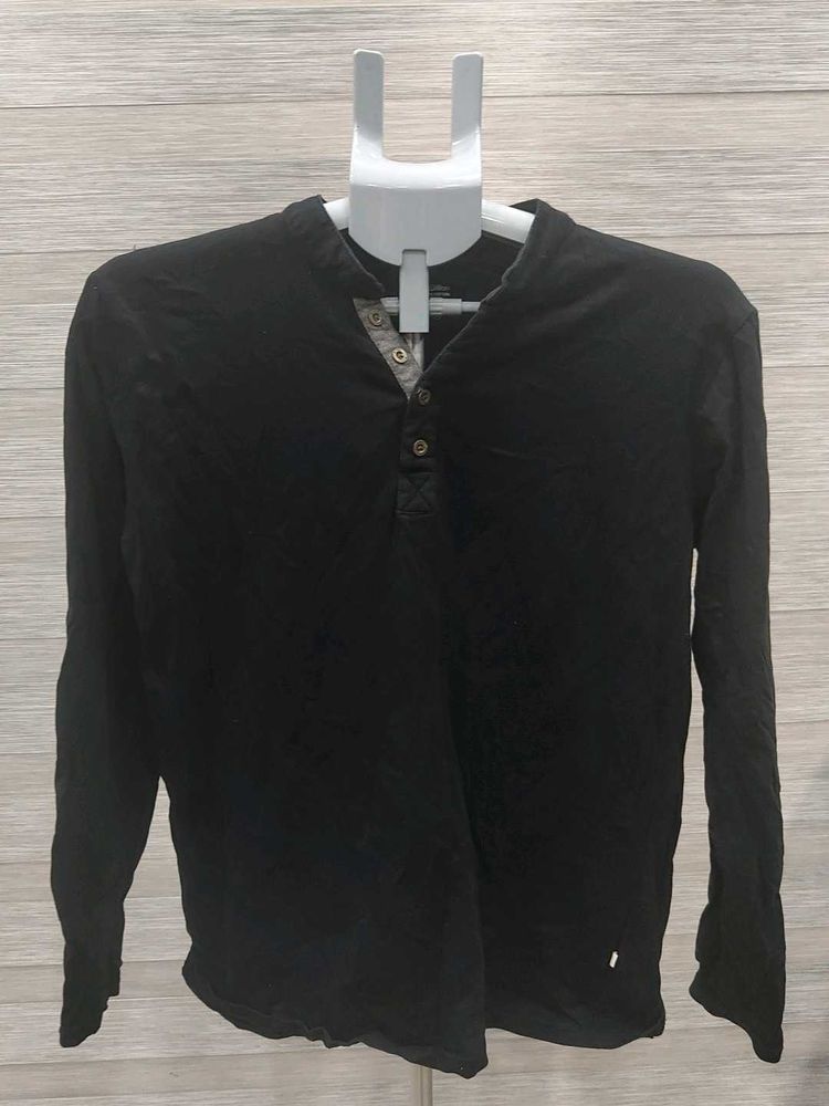Men's Black Long Sleeve Henley Shirt