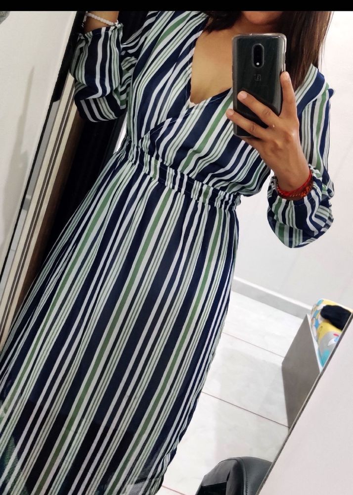Striped Maxi Dress with Elastic Waist