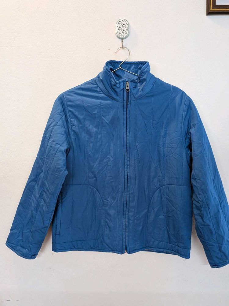 Blue Quilted Zip-Up Jacket