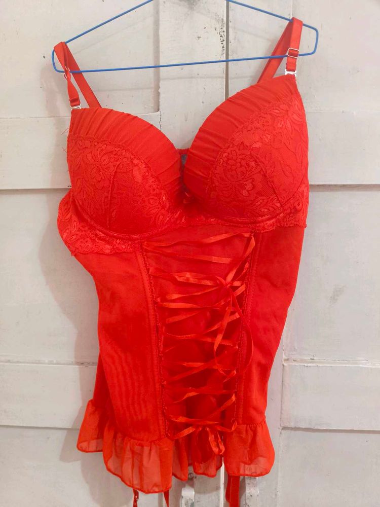 Red Lace Corset with Garters