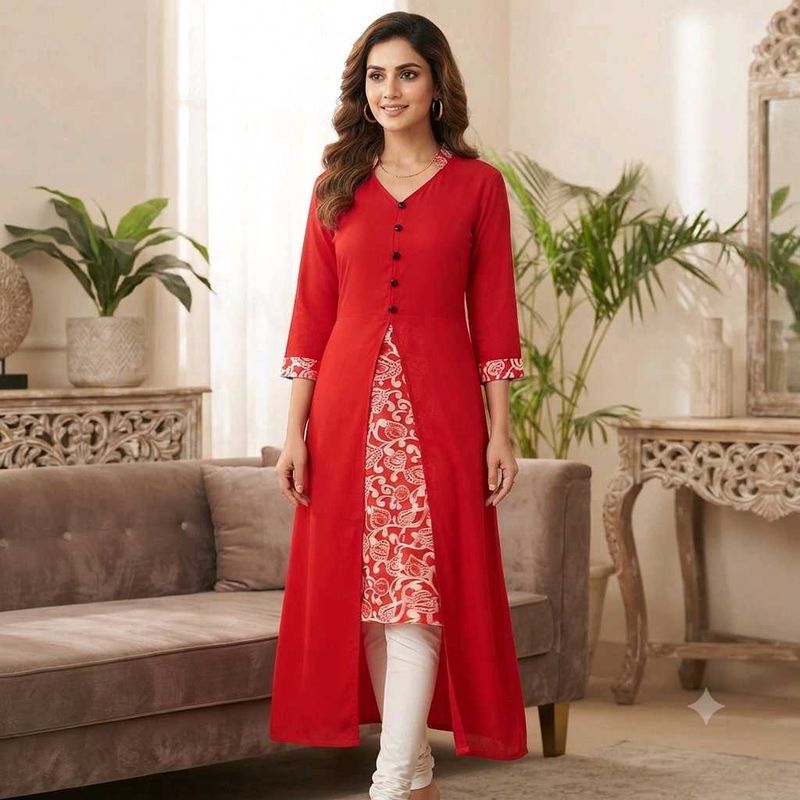 Beutiful Front Slit Printed Layered A-Line Kurti