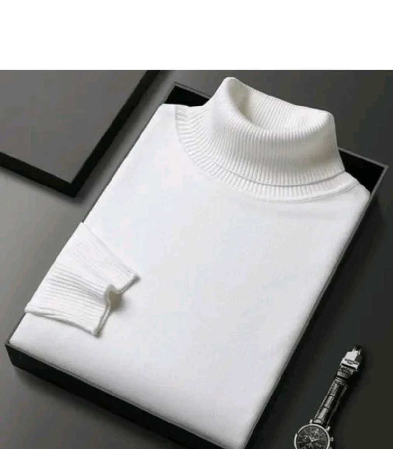 White Turtleneck Knit Sweater
