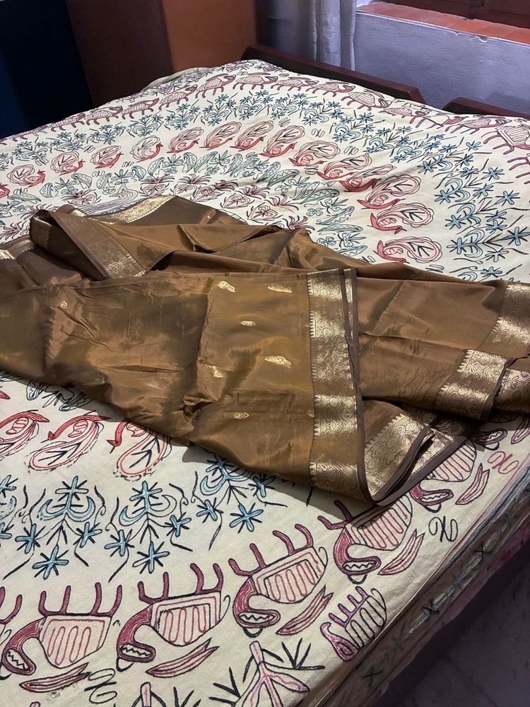 Elegant Brown Saree with Golden Border