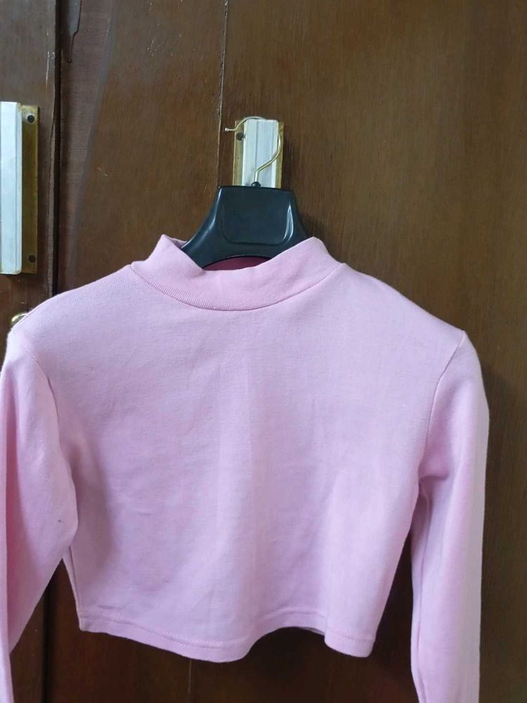 Pink Cropped Mock Neck Top