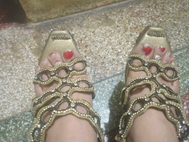 Golden Embellished sandal heels combo