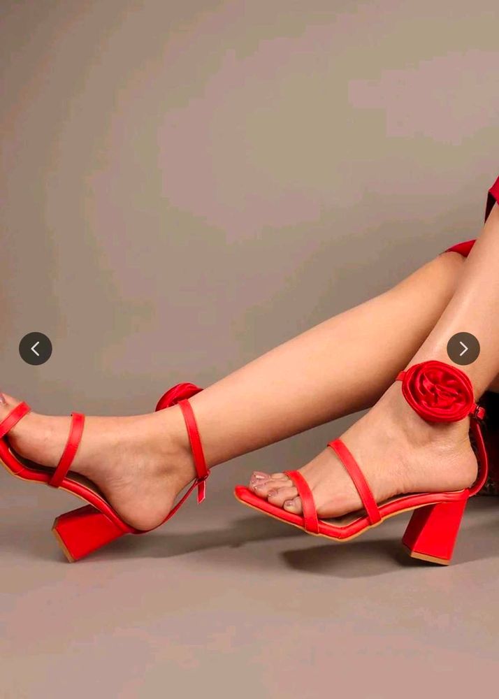 N. Red Rose Embellished Block Heels