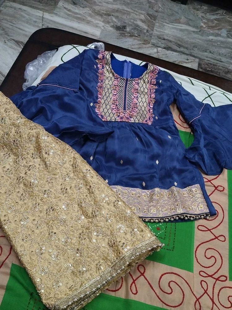 Elegant Blue Kurta Set with Embellished Pants