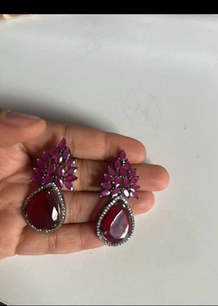 Red Stone Drop Earrings