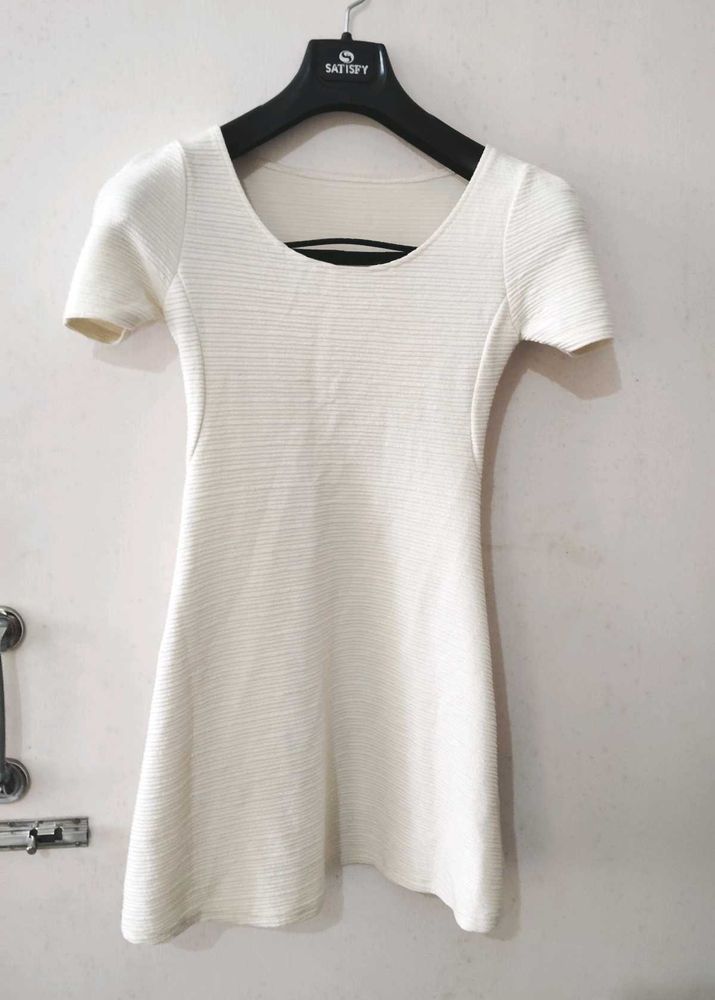 Cream Textured Fit &amp; Flare Dress