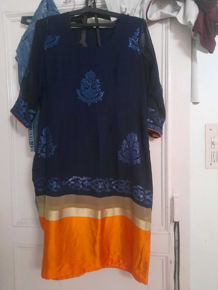 Stylish Blue Kurta with Orange Border and lining