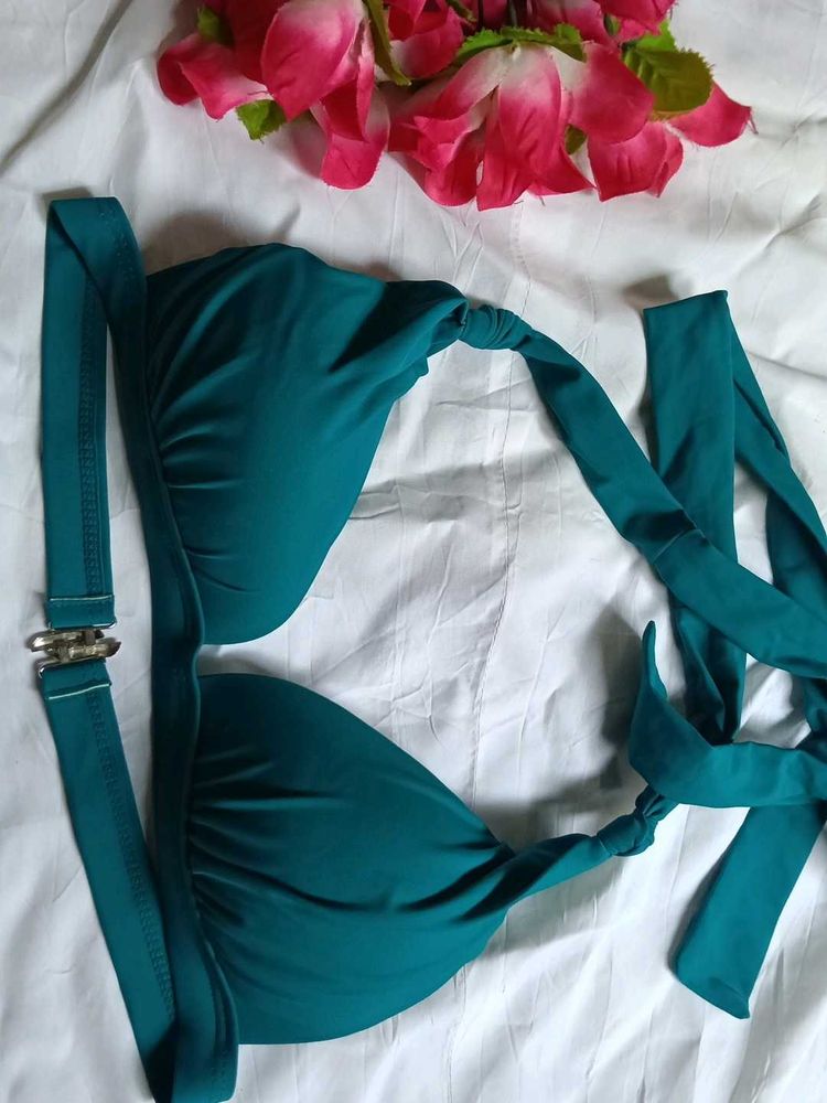 Teal Ruched Bikini Top