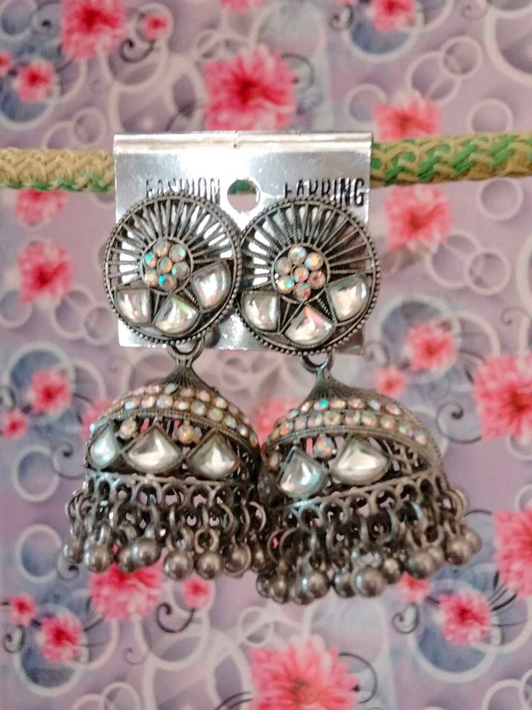 Jhumka Earrings Silver Tone for Navratri