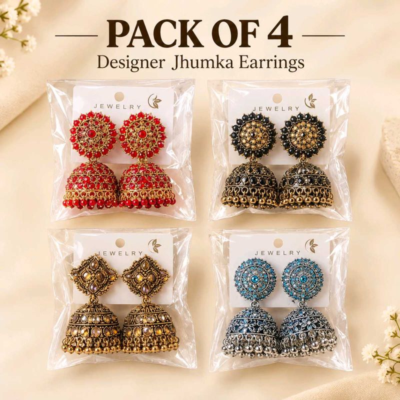 Designer Jhumka Earrings - Pack of 4