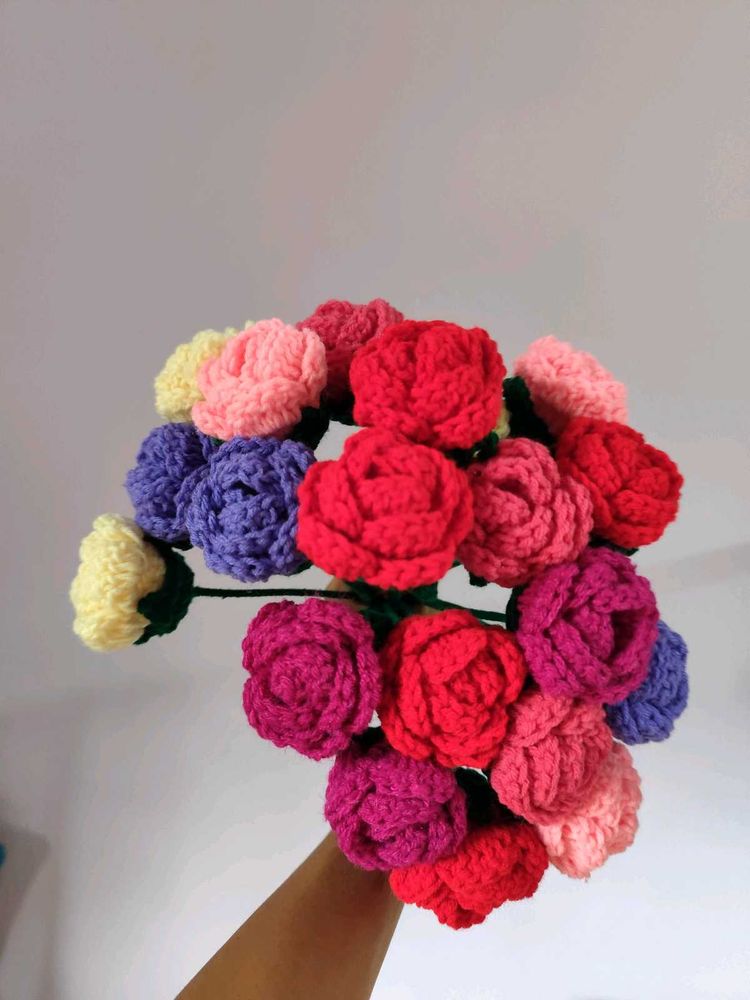 Crocheted rose stick