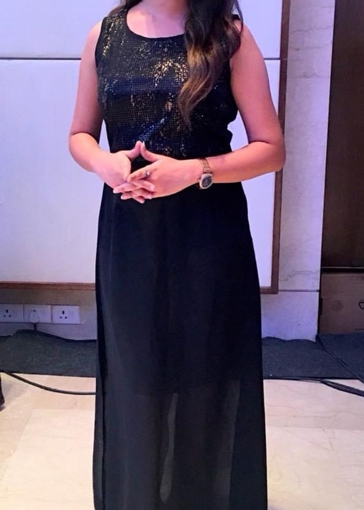 Branded Round Neck Polyester Women's Maxi Dress