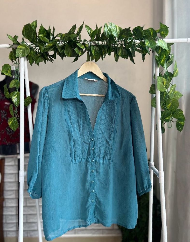 Teal Button-Down Top