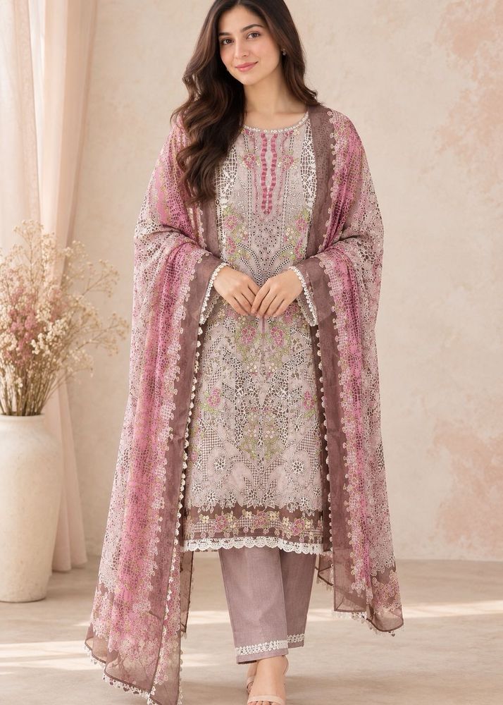 Beautiful Pink Floral Kurta Set with Dupatta