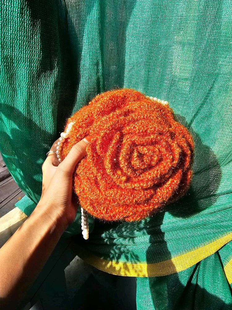 Unique Rose Crochet Clutch Bag