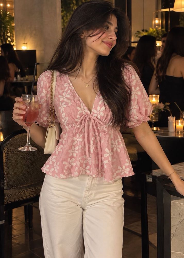 Pink Floral Peplum Top for Women ✨